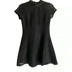 Zara Black Mini Dress with mandarin collar and Lace Overlay